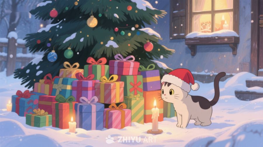 圣诞树下猫咪与礼物 217