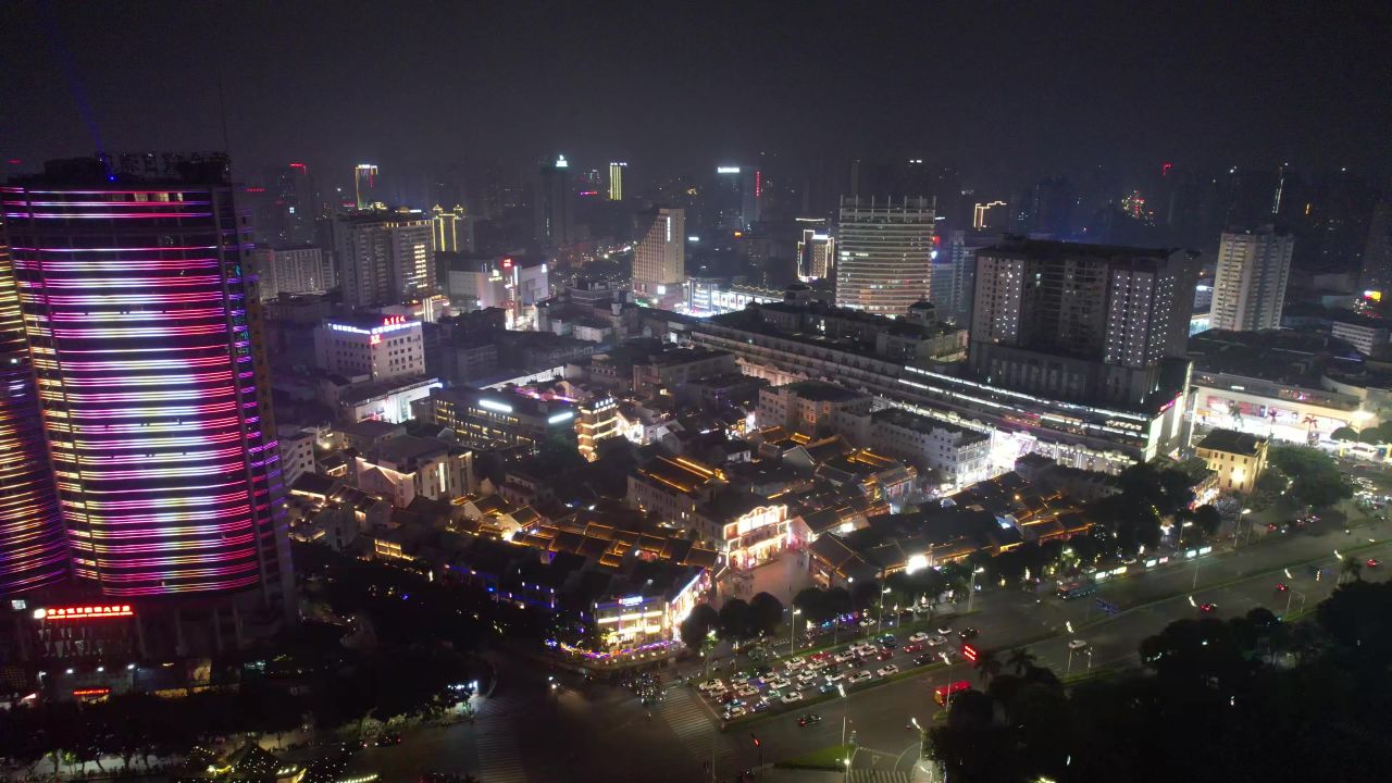 南宁城市夜景交通航拍 