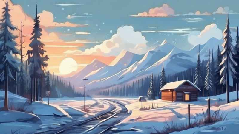 冬季背景图插画雪山雪景 60