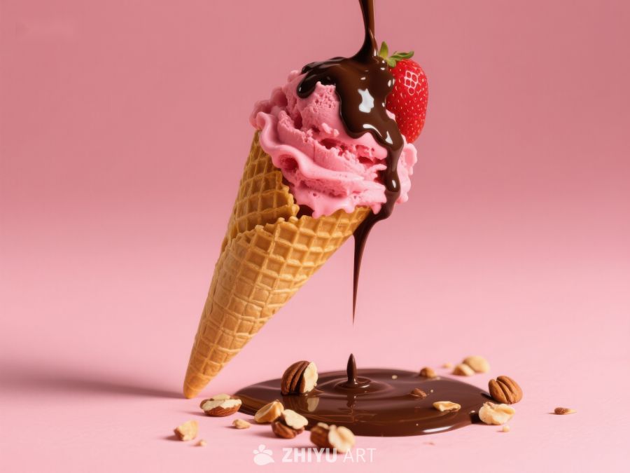 草莓冰淇淋淋上巧克力酱