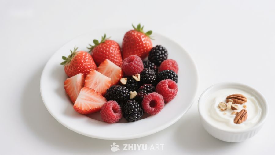 新鲜莓果配酸奶，健康美味