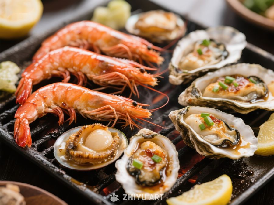 海鲜烧烤：虾与牡蛎的美味组合