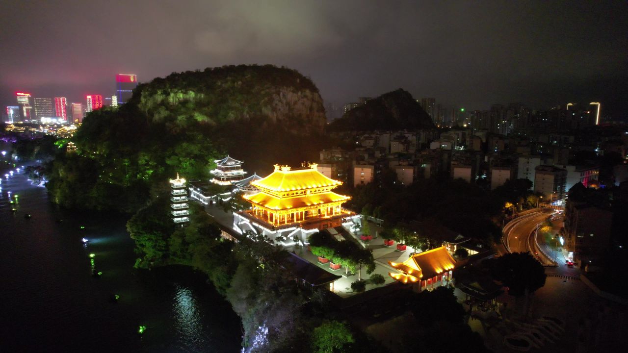 柳州文庙夜景灯光航拍