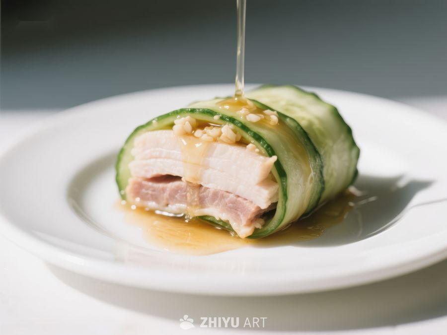 黄瓜卷肉淋酱，清新美味 312