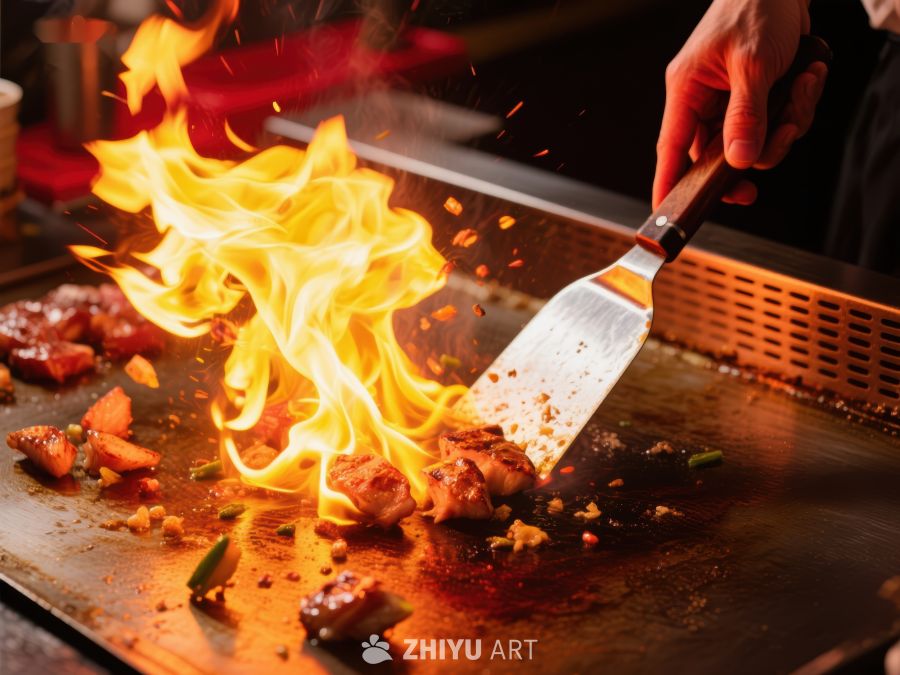 火焰铁板烧：厨师翻炒食材瞬间 202