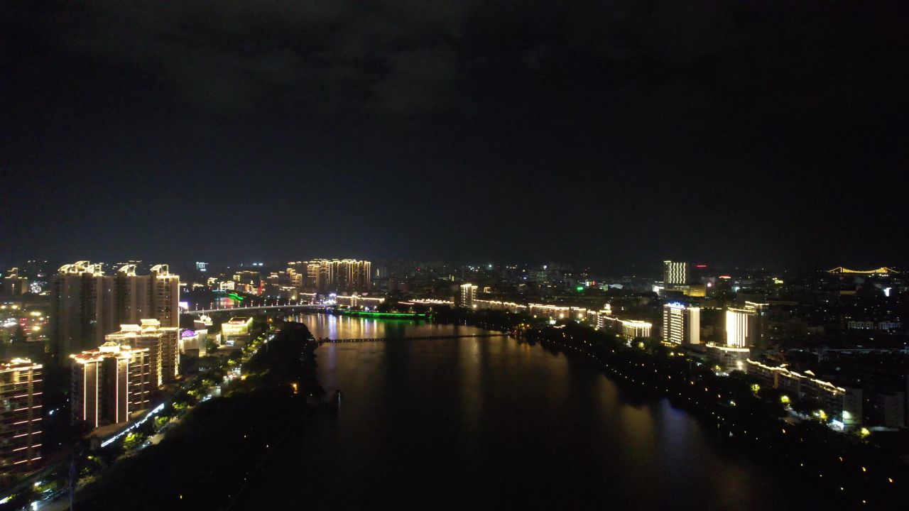 江西赣州章水两岸夜景灯光航拍