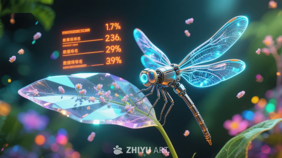 未来科技蜻蜓栖息于透明花瓣 683