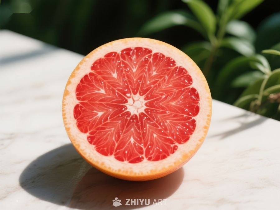 切开的红心柚子，阳光下鲜艳诱人 334