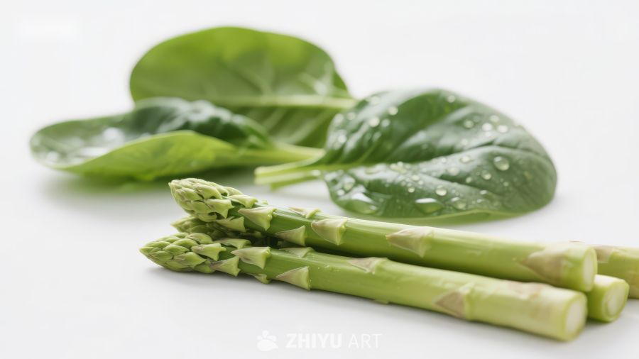 新鲜芦笋与菠菜特写