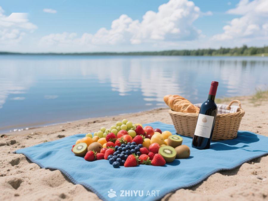 湖畔沙滩上的野餐布置 279