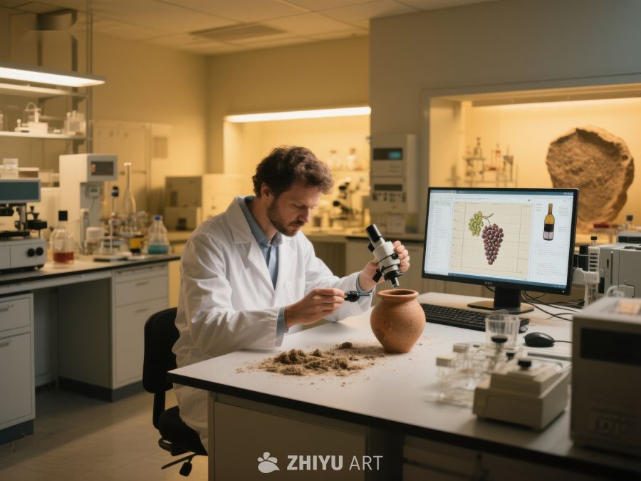 科学家在实验室分析土壤与葡萄 239