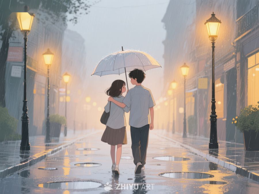 雨中漫步的情侣 1155