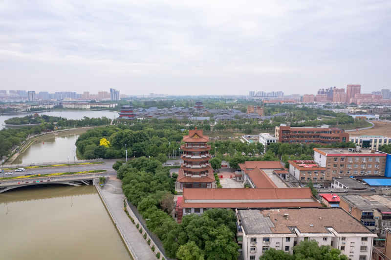 河北沧州城市风光地标建筑航拍图 