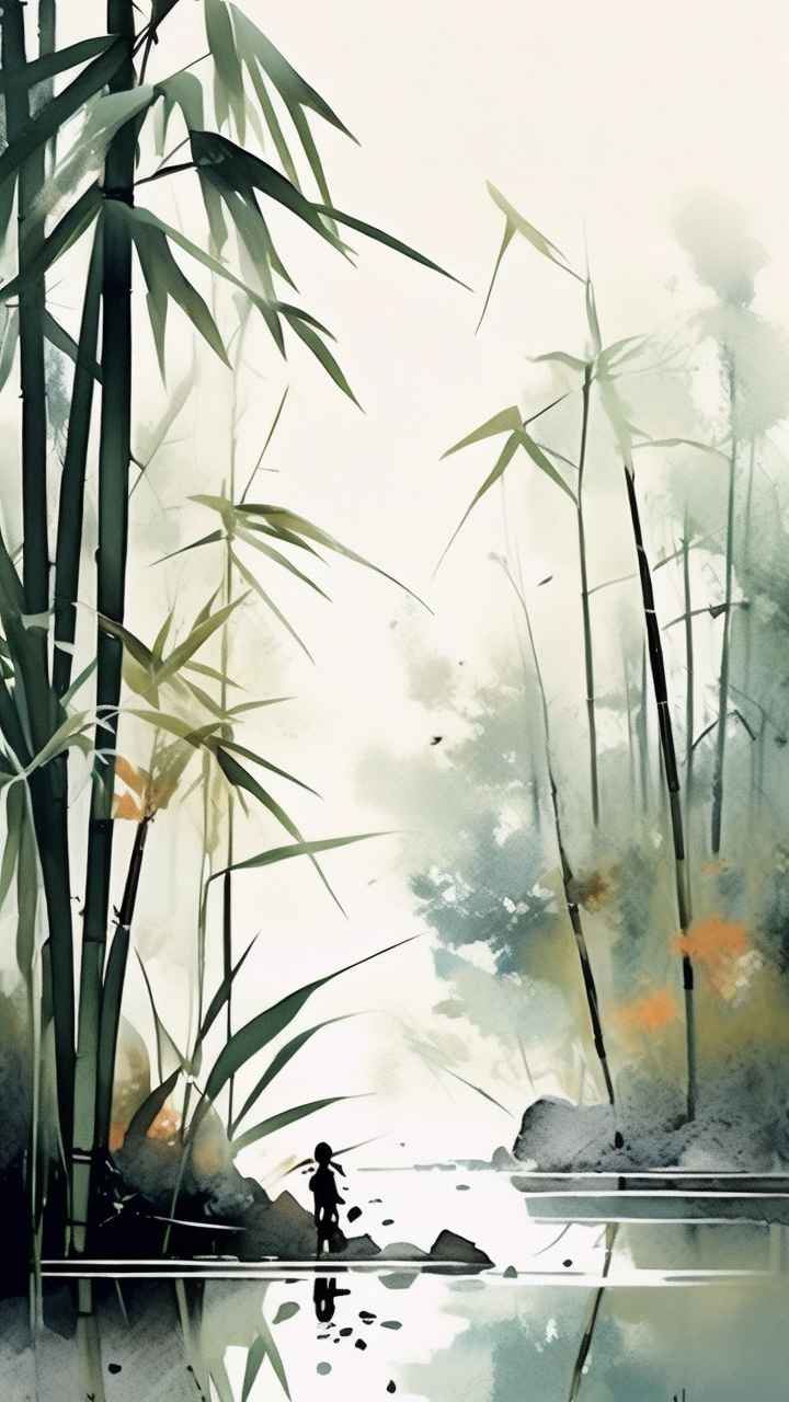 绿竹水墨插画背景图 9