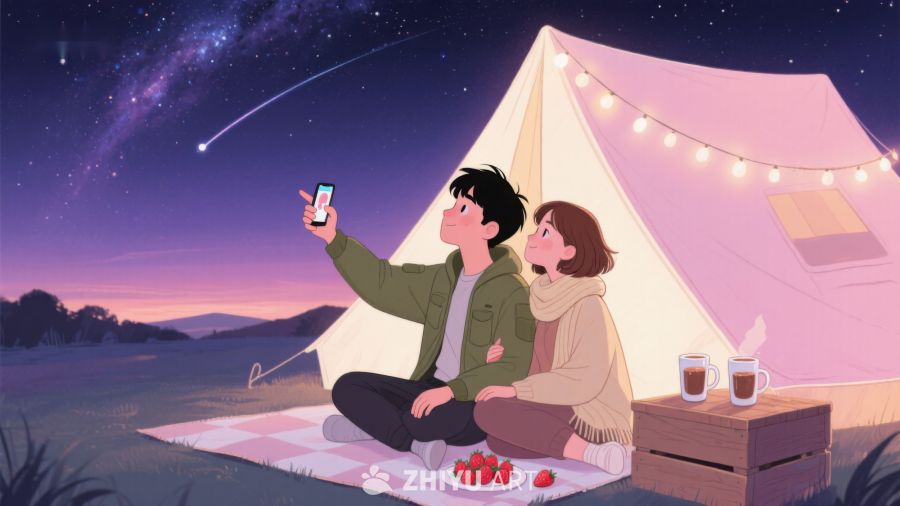 夜空下情侣露营共享温馨时光 590