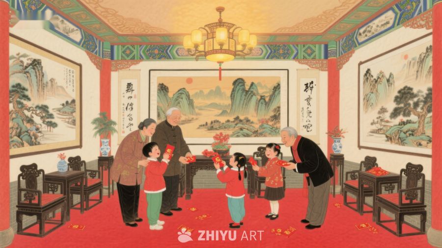 家庭春节团聚，长辈发放红包 440