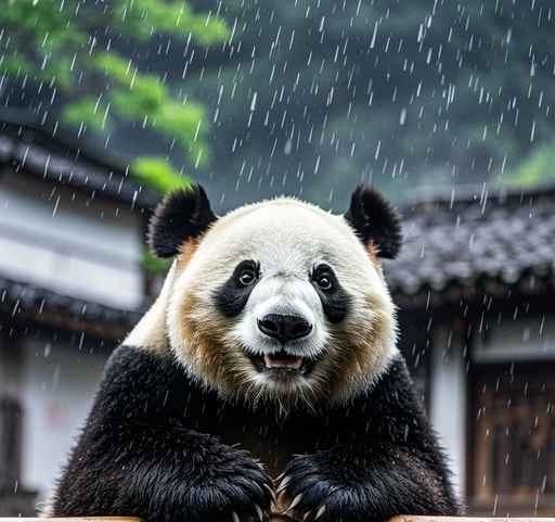 雨中的熊猫