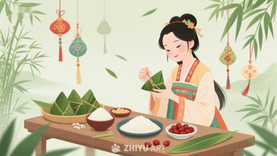 传统节日中制作粽子的女子 21