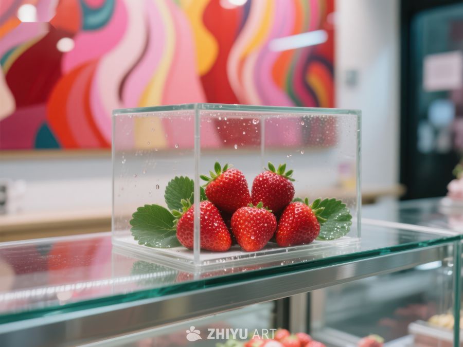 新鲜草莓展示于透明容器中 600