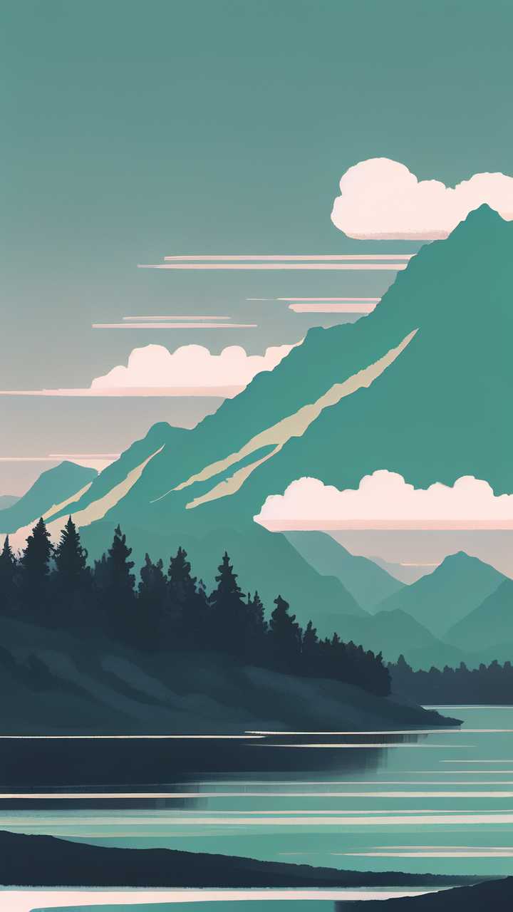 浅绿色山水画1