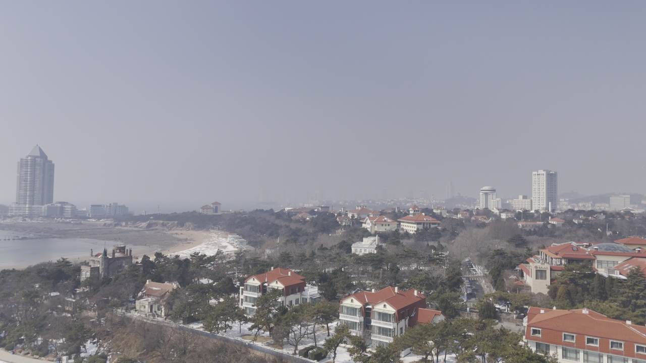 青岛八大关第二海水浴场海边雪景航拍 2