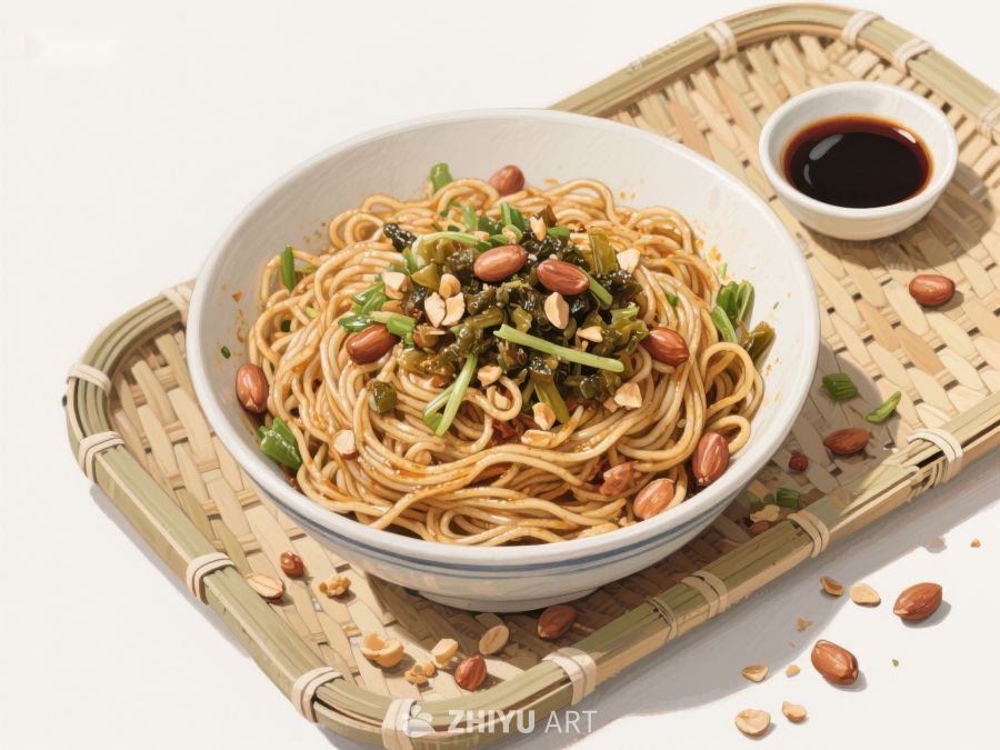 热拌面条配花生与香菜 858
