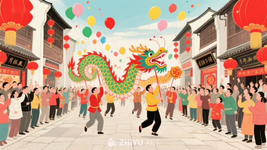 热闹街头舞龙庆祝节日 818