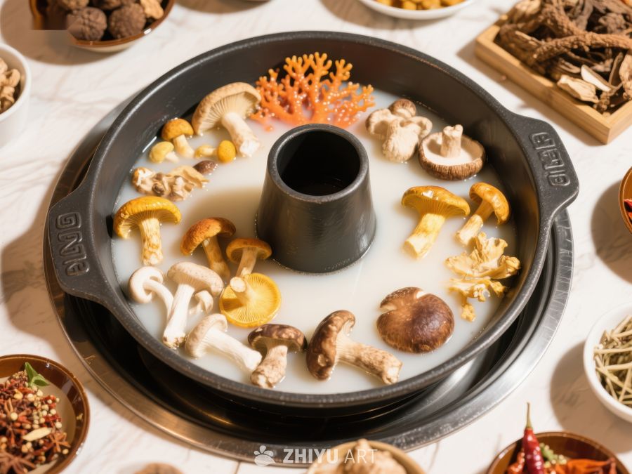 火锅锅底配多种菌类食材 176