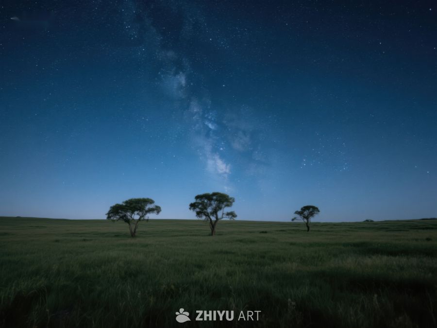 夜空下的草原与孤树 287