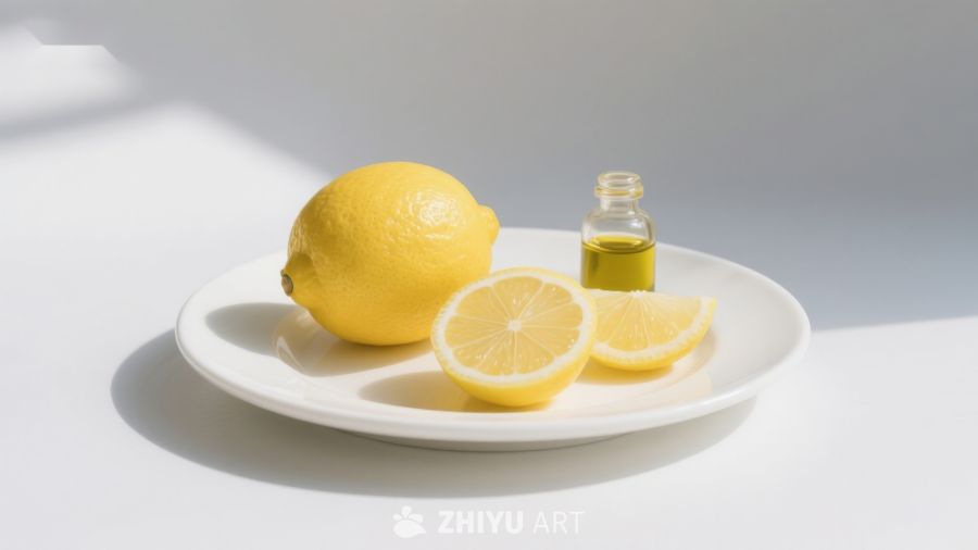 柠檬与精油的静物组合