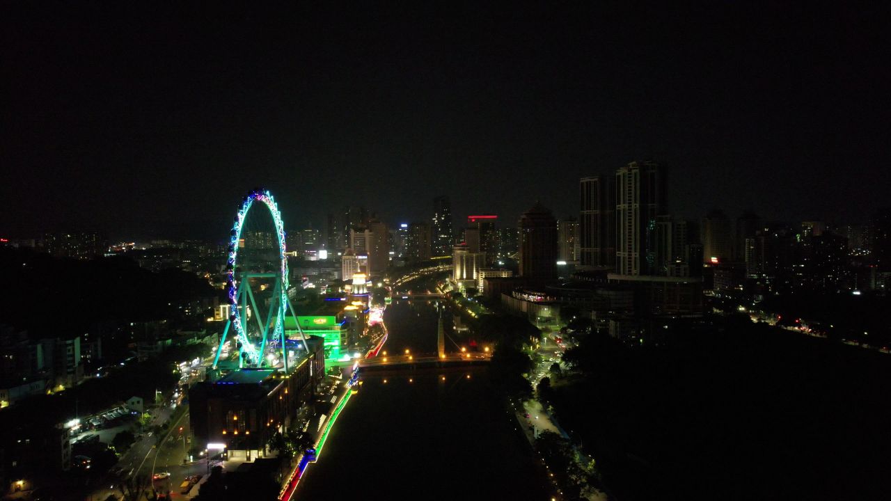 广东中山城市夜景灯光航拍