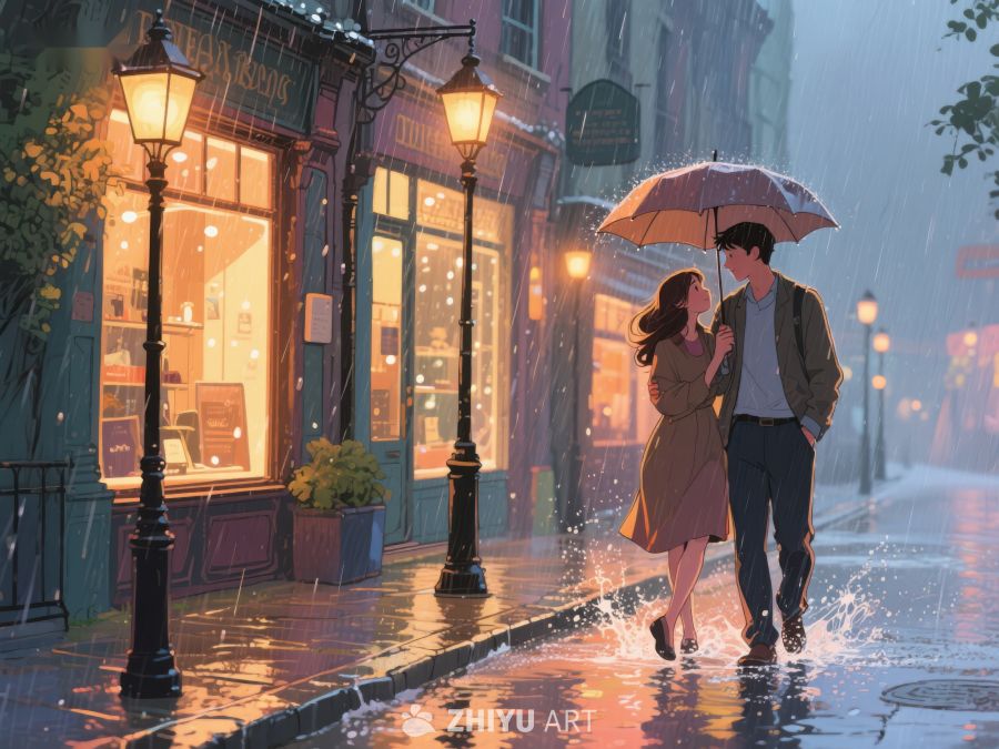 雨夜街头漫步的情侣 1139