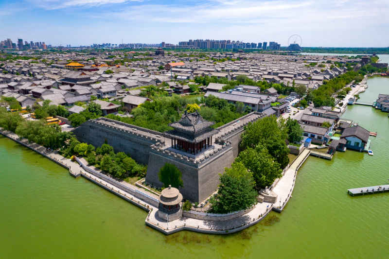 山东聊城东昌湖中华水上古城航拍图 