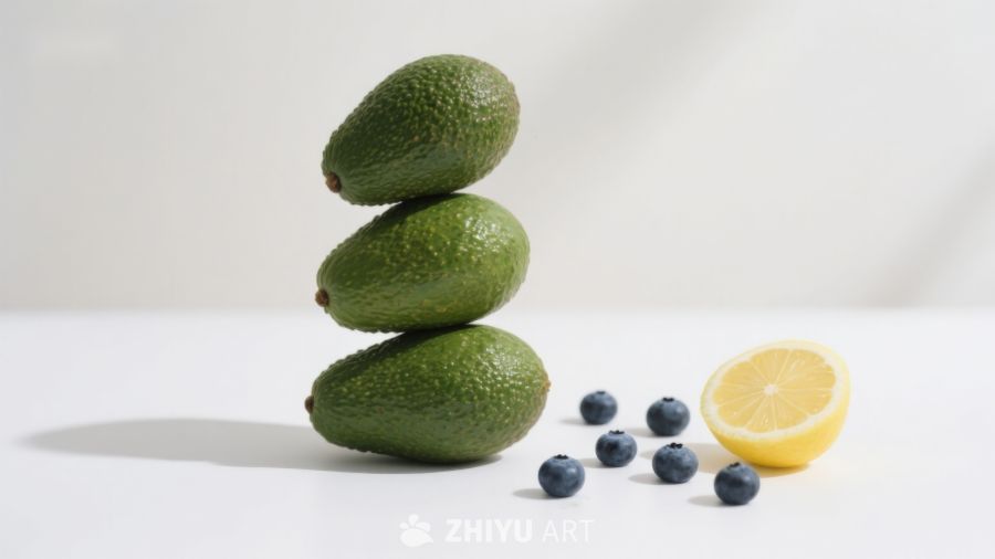 叠放的牛油果与蓝莓柠檬