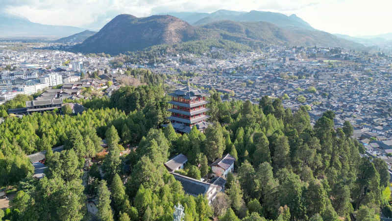 航拍 云南 丽江古城 狮子山景区