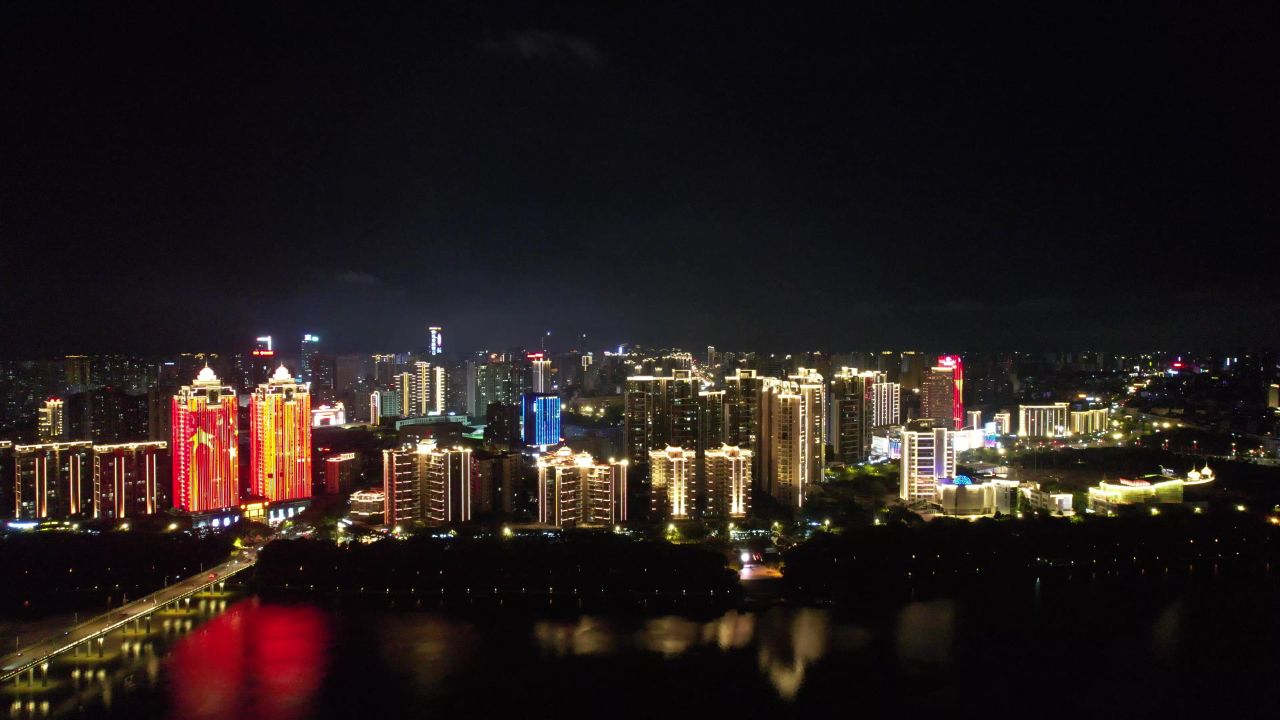 江西赣州章水两岸夜景灯光航拍