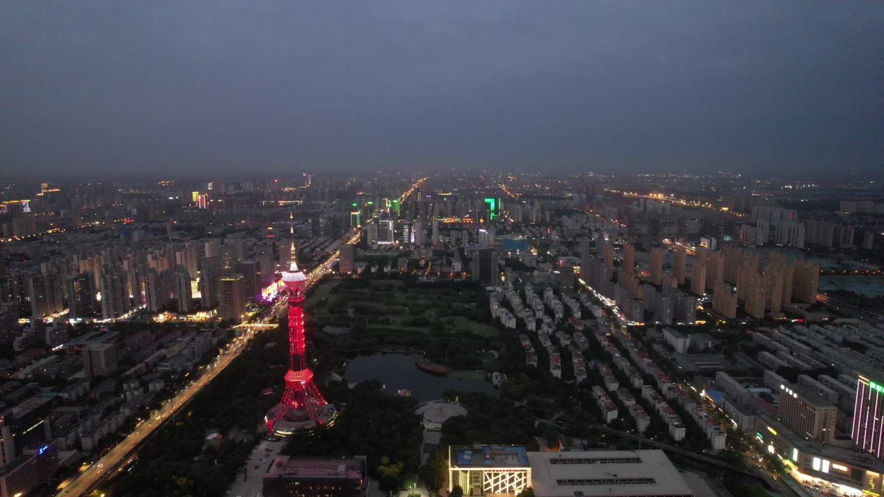  石家庄城市夜景灯光航拍