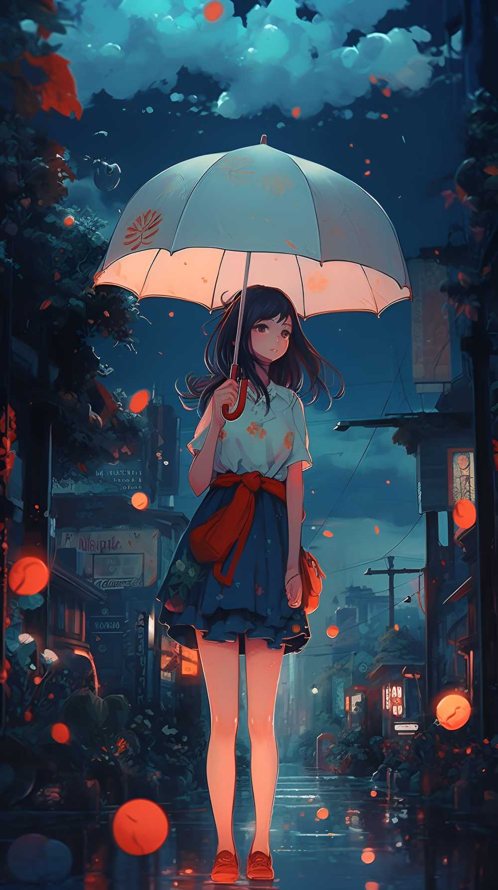 打伞女孩忧郁的美