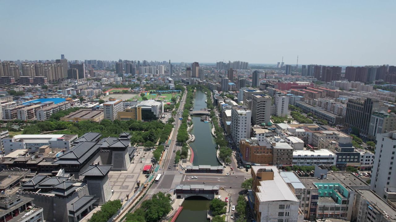 航拍许昌曹魏古城护城河