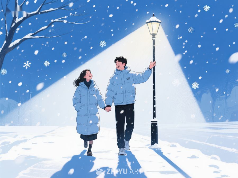 冬日雪景中漫步的情侣 144