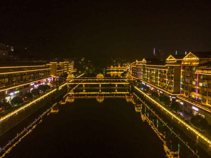 湖南通道侗族少数民族县城夜景摄影图