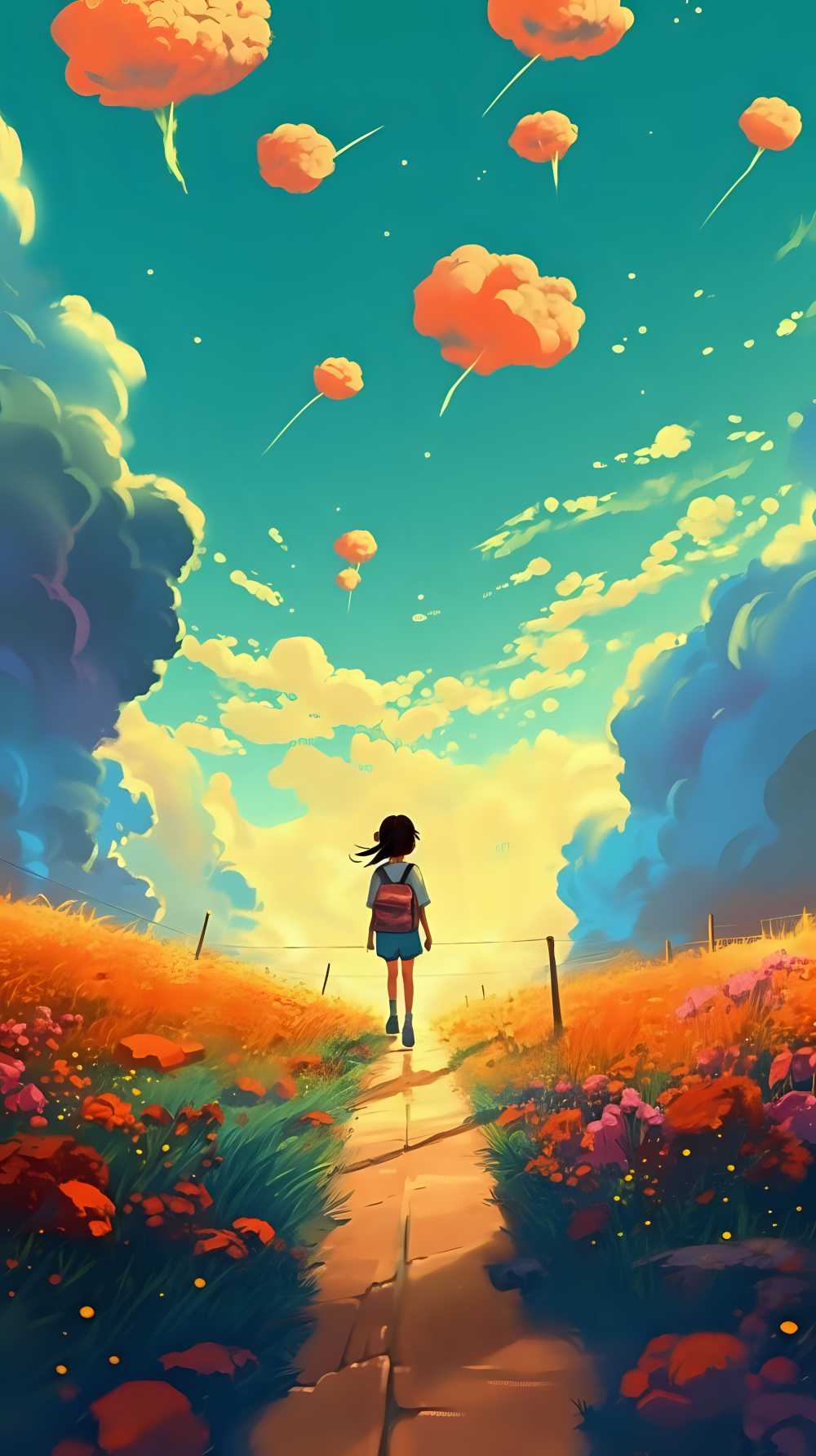 一个女孩的插图彩色的动画画面藤田戈罗的风格