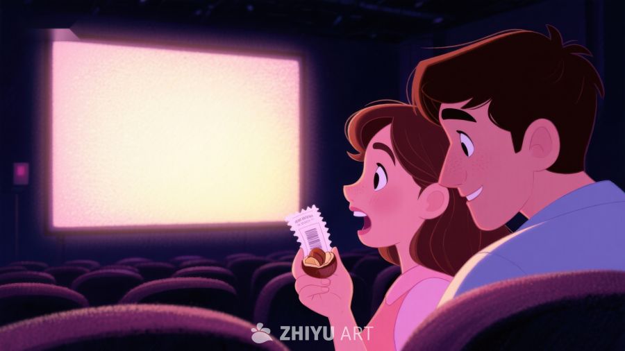 情侣在电影院享受爆米花时光 282