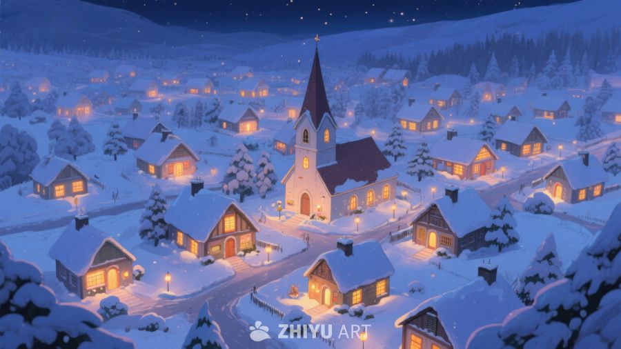 雪夜小镇灯火通明 466