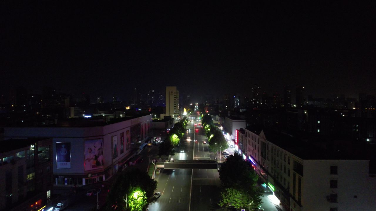山东日照老城区城市夜景灯光航拍 