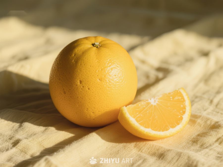 新鲜橙子与切片，阳光下静物 568