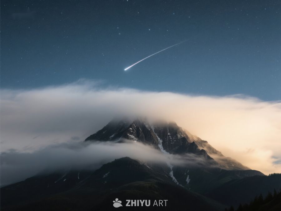 流星划过云雾缭绕的山峰 45