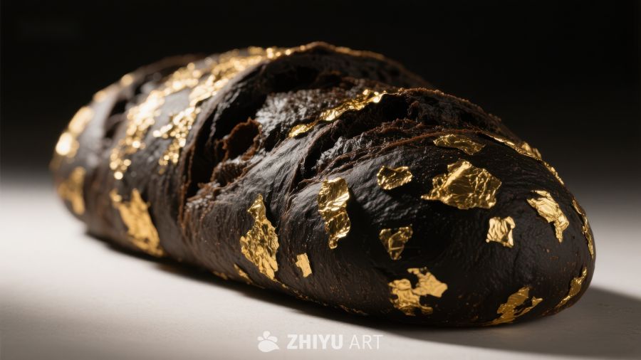 金箔装饰的深色面包