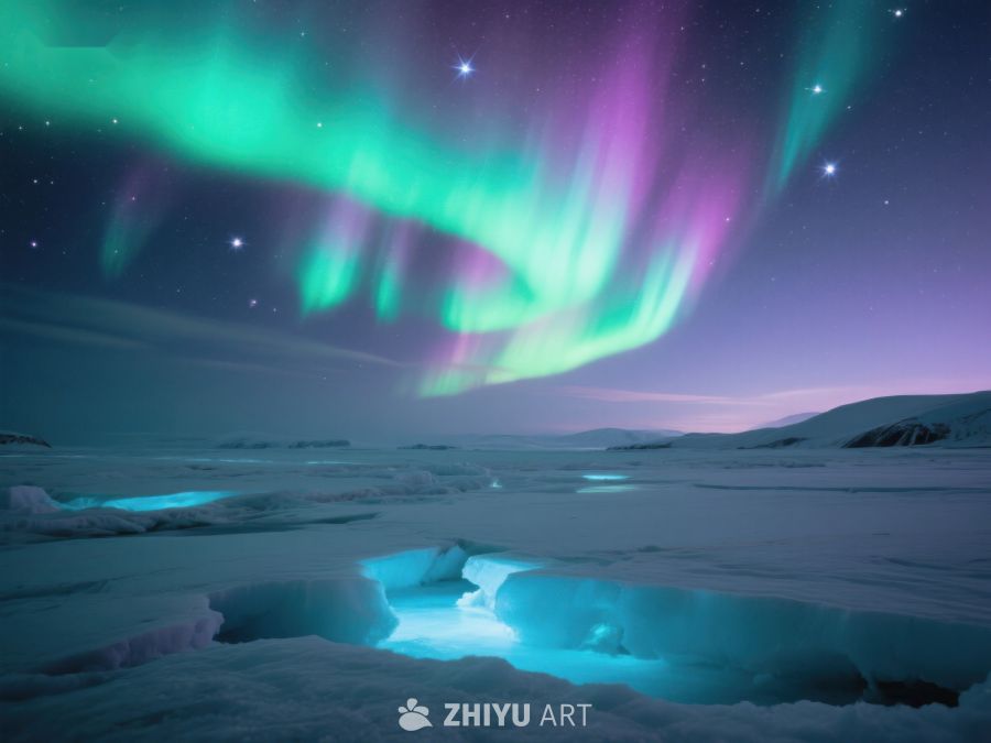 极光映照下的冰川夜景 31