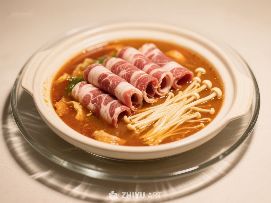 金针菇汤配卷肉片 386